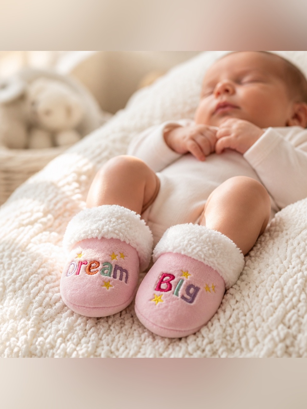 Pink 'Dream Big' Plush Baby/Toddler Booties Slippers